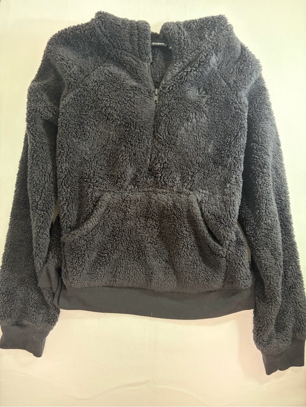 FILA Women's Black Sherpa 3/4 Zip Hoodie Sweater